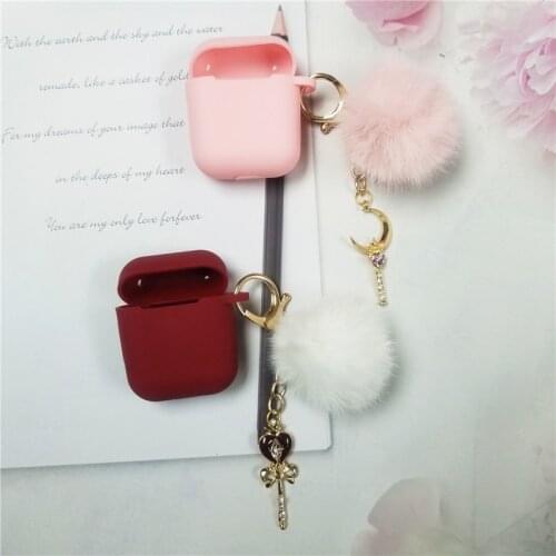 For Apple AirPods 1 2 Case Cute Plush Flower Pendant keyring Silicone Headphone Case Earpods For Air pods Cover