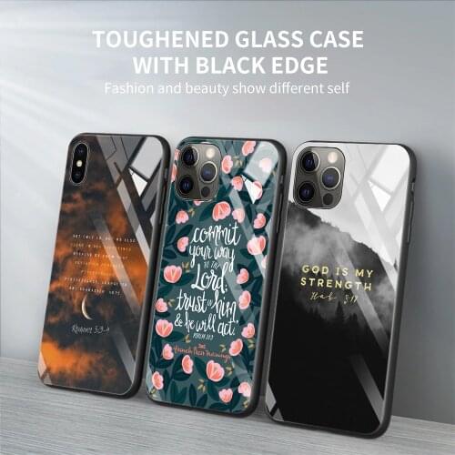 Tempered Glass Phone Case For iPhone 12 11 Pro Max Shell For iPhone Xs Max XR XS 7 8 Plus 11 Pro Bible Verse