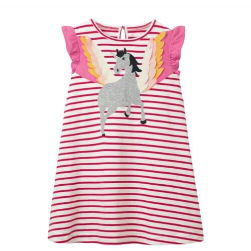 Jumping Meters Unicorn Stripe Girls Casual Dresses For Summer Baby Animals Applique Kids Stripe Cotton Costume Toddler Dress