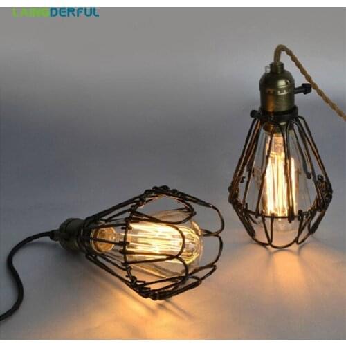 LAINGDERFU Iron Vintage Wire Lamp Cage DIY Industrial Lampshade Lamp Cage for Bedroom Dining Room Black Nordic Lamp Cover