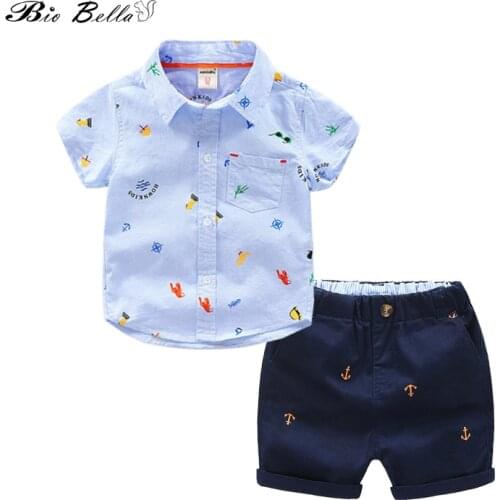 Summer Boys Clothes Infant Casual Suits Shirt Shorts 2Pcs/Sets Gentleman Style Kids Turn-down Collar Children Tracksuit