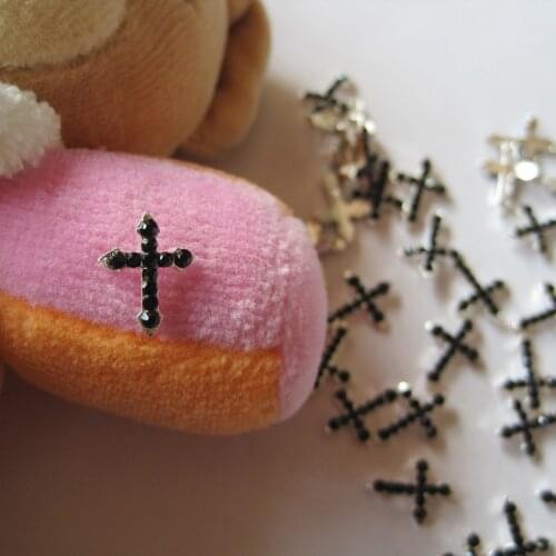 MD-133 10pcs Fancy Black Rhinestone Silver Cross Deco Metal Charms Metal Deco Charms Nail Art