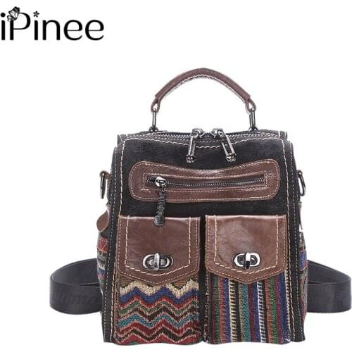IPinee Fashion Ethnic Style Shoulder Bag Denim Travel Backpack High Quality School Bag for Girls Sac a Dos Feminina