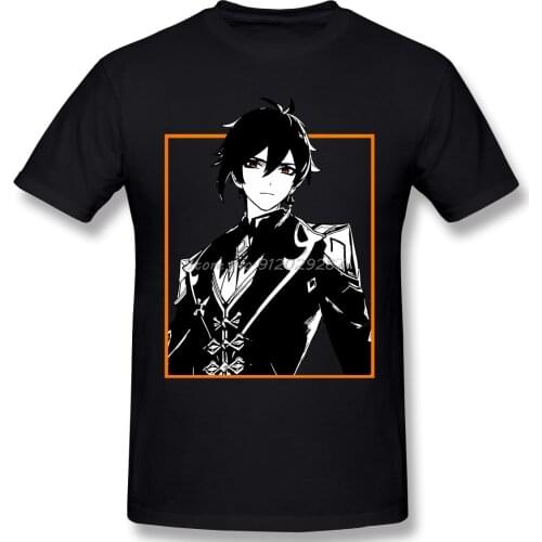 Men Genshin Black T-Shirt Zhong Li Pure Cotton Tees TShirt Tees Streetwear Harajuku