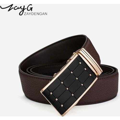 ZAYG Men High Quality Genuine Leather Belts for Male Metal Automatic Ratchet Buckle Belt Businessman Classic Belt 110-130cm Long