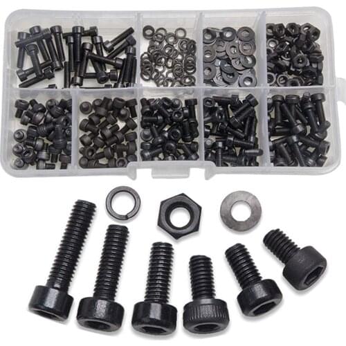 300 Pcs Nuts Bolts Set Hex Bolts Nut and Washer Assortment Screws Bolts M3 Tool Kit with Plastic Box (Black)