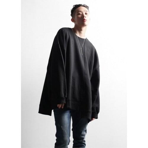 Solid color long sleeve t-shirt mens round neck loose and versatile student base top large new