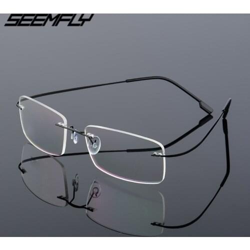 Seemfly Titanium Metal Glasses Frame Men Women Rimless Eyeglasses Spectacle Fashion Female Male Goggle Flexible Eyewear Unisex