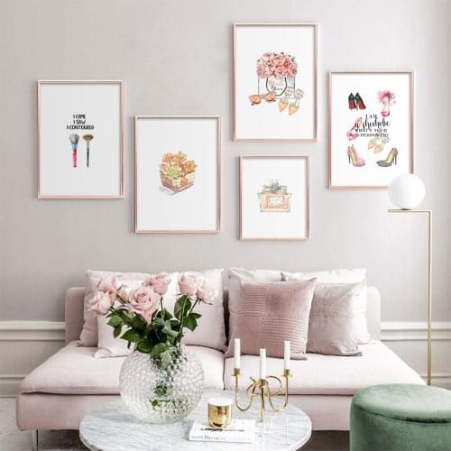 Perfume High Heels Makeup Brush Fashion Poster Succulents Print Canvas Art Painting Wall Picture For Girl Room Modern Home Decor