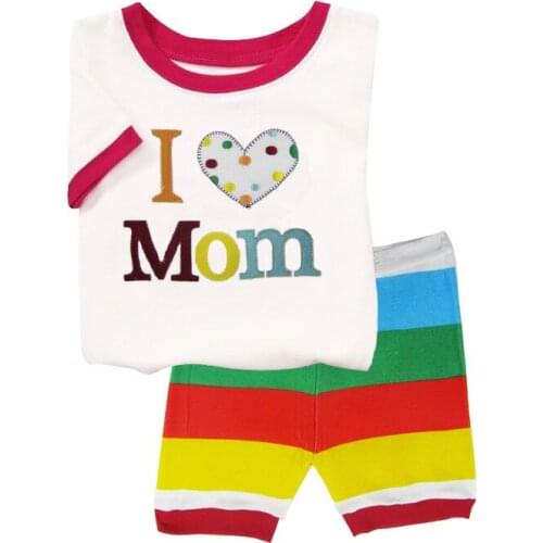 Pajamas Boy Girl Clothes Baby Cotton Short Sleeve T Shirt letter I love Mom&Dad Pijamas Set Cartoon Clothing Baby Pyjamas Sets