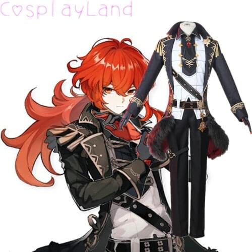 Hot Game Genshin Impact Diluc Cosplay Costume Carnival Halloween Men Suit Performance Uniform Cartoon Outfit