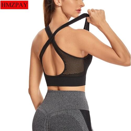 Sexy Beautiful Back Running Vest Type Mesh Bra Wide Shoulder Strap Yoga Womens High-Intensity Underwear Gym Fitness Sports Bra