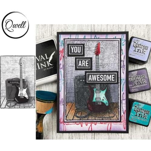QWELL Clear Silicone Stamps Electric Guitar Pattern DIY Scrapbooking Craft Cards Album Decor 2021 Hot Sale