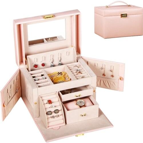 Luxury PU Leather Jewelry Organizer , Big Capacity, Cosmetics Jewelry Storage Box ,Watch Necklace Ring Display Case Organizador