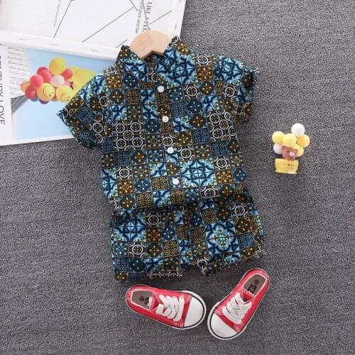 Full Print Casual Vacation Boys Sets Toddler Girls Clothes Outfits Shirt + Shorts Baby Kids Clothing Sets
