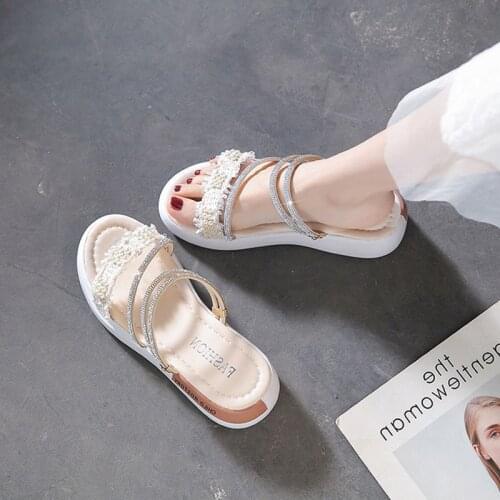 2021 Rhinestone Pearl Sandals Woman Gladiator Sandals For Women Platform Sandals Summer Soft Open Toe Sandalias Plataforma Mujer