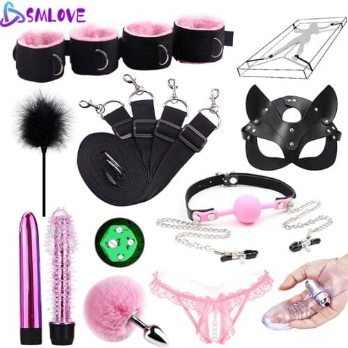 SMLOVE Sexy Product For Women Bdsm Bondage Set Handcuffs Dildo Vibrator Slave Games Gag Sex Toys Restraints Kits Adult Sex Store