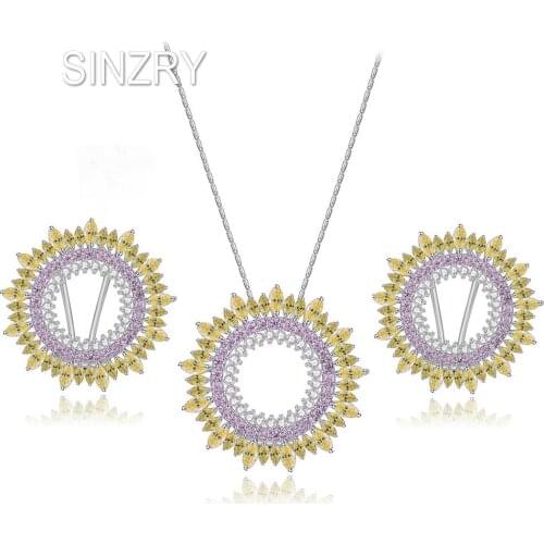 SINZRY Sweety jewelry AAA Cubic Zirconia trendy Jewelry Sets elegant colorful circle pendant necklaes earring sets for brides