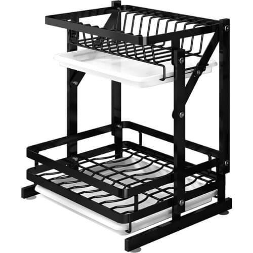 Stainless steel Folding Dish Rrack,Kitchen Shelf, Household Double Tier Rack And Sink Storage Rack