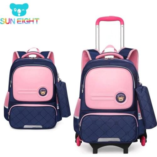 SUN EIGHT NEW Wheeled Bags School bag for girls Backpack Children trolley mochila mochilas