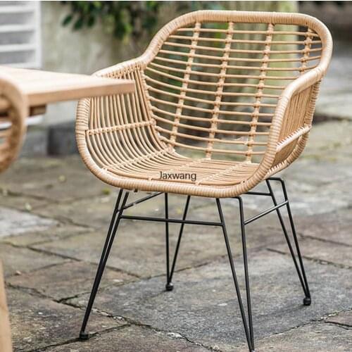 Nordic Dining Chairs Ins Wicker Chair Outdoor Balcony Wrought Iron Rattan Leisure Chair Solid Wooden Simple Handmade Armchair