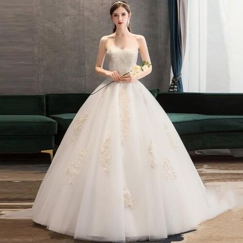 Wedding Dresses Illusion Strapless Sleeveless Tulle Lace Embroidery Backless Luxury White Floor-Length Women Bridal Gown G515