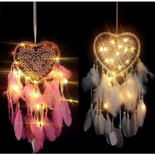 LED Hanging Wall Feather Light Handmade Knitted Dream catcher Night Light Girls Room Ornaments for Home Wedding Decor Lamp