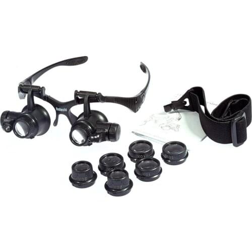 LED Light Lens Jeweler Watch Repair Magnifier Double Eye Measurement Tool