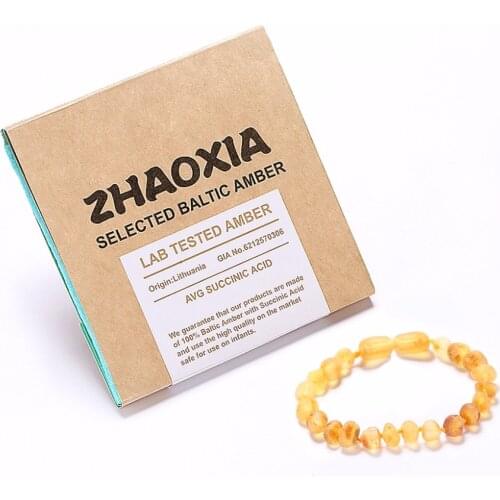 Raw Baltic Amber Teething Bracelet for Baby(Lemon Raw - Unpolished) - Handmade in Lithuania - Lab-Tested Authentic - 2 Sizes