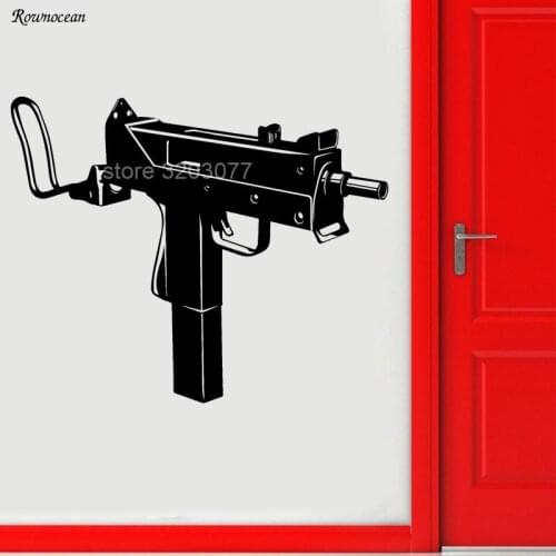 Uzi Submachine Gun Weapon Army Military Wall Sticker Home Decor Vinyl Wall Decals Interior Arms Decoration Removable Murals GU05