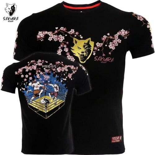 VSZAP fighting fitness sports fighting short sleeve T-shirt summer male Cherry Blossom training MMA cotton Thai Boxing