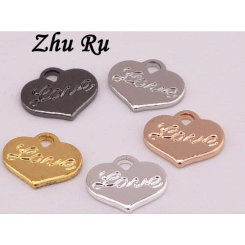 ZHU RU 20pcs/lot 8*6.7mm silver color Carved letters love heart charms pendant Diy Bracelet earring Jewelry Making Accessories