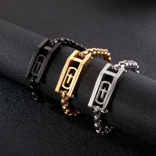 316L Stainless Steel Chained Floating God Praying Cross Bracelets Thick Chain Locomotive Bracelet Men Best Friends Gifts For Him