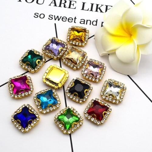 8/10/12MM Square Glass Crystal Buckle Rhinestones With Gold Claw Sewing Clothing Jewelry Art Accessories