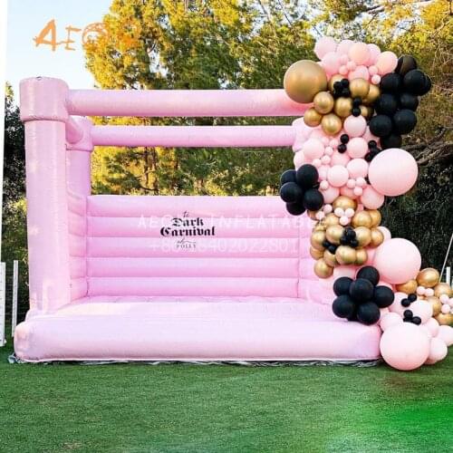Aeor all pink inflatable bouncy jumping castle white Bounce House pastel pink jumper game