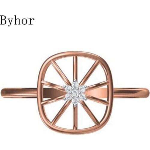 Byhor Solid 14K White+Rose Gold 0.028ct Natural Diamonds Fine Jewelry Trendy Engagement Gift 2020 новинка ring Vintage кольца
