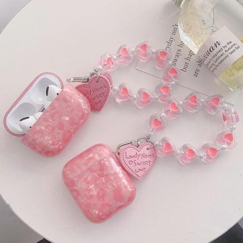 For Apple AirPods 1/2/3 Earphone Cases ins Cute Pink Love Heart Bracelet Chain Accessories Dream Shell Charging Box AirPods Pro