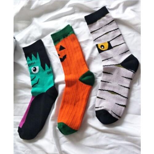 Colorful Men Women Cotton Crew Knee-High Socks Funny Halloween Pumpkins Pattern Summer Creative Novelty Cartoon Casual Socks