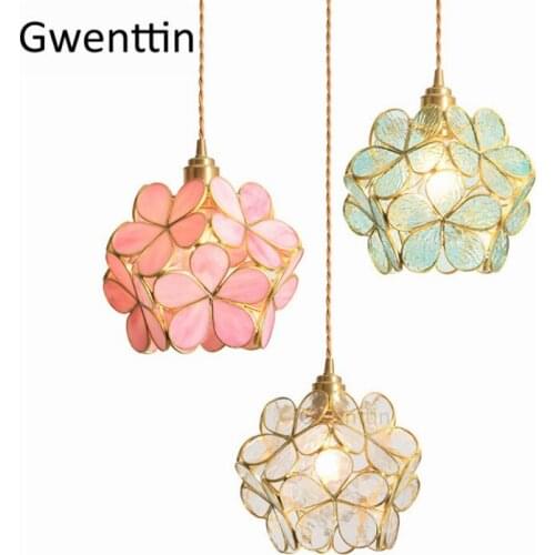Flower Stained Glass Pendant Lamp Japanese Cherry Blossom Hanging Lights for Dining Room Bedroom Kitchen Light Fixtures Art Deco