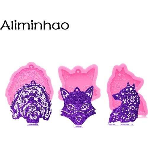DY1083 Shiny Fox/Dogs/Horse Head Badge Reel Resin Silicone Mold, Phone Grip Mold Crafting Making With Epoxy, Mold Fondant