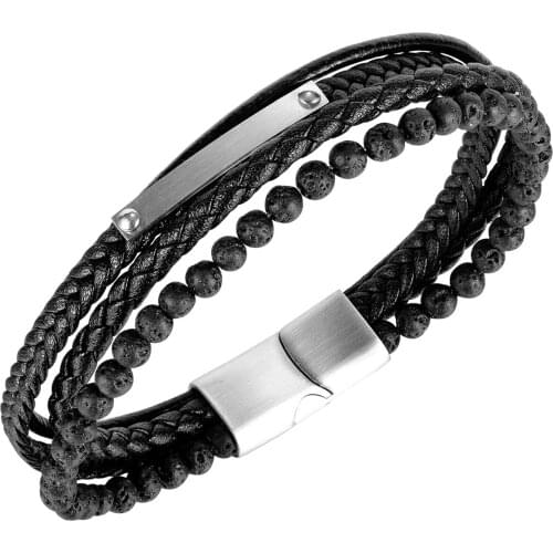 Cyue European Men Boy Braided Leather Charm Bracelet Stainless Steel Button Wristband Fashion Jewelry ZYLB0174