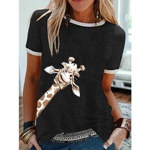 Animal Print Tshirt Women Cute Cartoon Tops Female Clothes Summer Streetwear Aesthetic Shirt Girls Harajuku Kawaii Graphic Tee