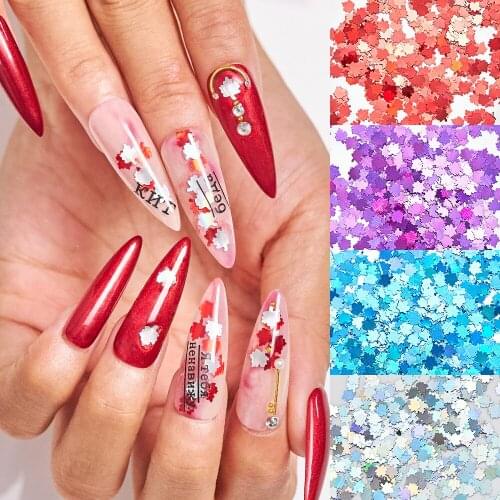 8PCS Holographic Leaves Nail Art Decorations Yellow Red Sequins Paillette Tips Nail Glitter Flakes Fall Maple Slice Tools