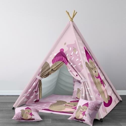 Play Tent for Kids Wigwam Portable Indoor Playground Tents Children Bedrooms Sweet Squirrel Pink Hat Model 141