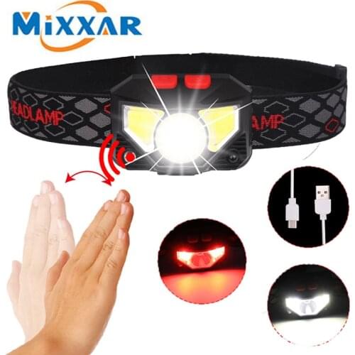 Dropshipping 5000LM Motion Sensor Inductive LED Headlight Rechargeable Built in battery Head Torch Lamp RED Fishing Light