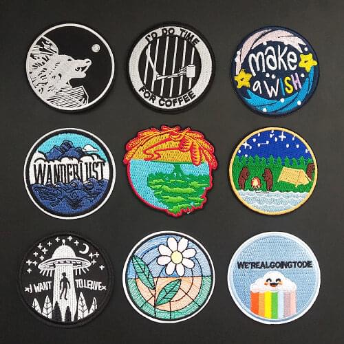 Round Wolf Embroidery Patches Iron On Patch Embroidered Patchs Badge Appliques For Clothing Stickers Backpack Bags