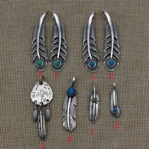 Takahashi Kagura Goros On The Silver Turquoise Feather Pendant Handmade Men And Women 925 Sterling Silver