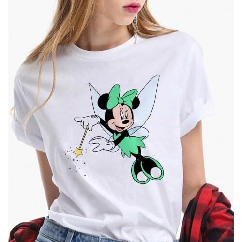 Hot Sale Summer Women Short Sleeve T Shirts Loose Casual Streetwear Cotton Blended Disney Mickey Is Tinker Bell Funny Tshirts