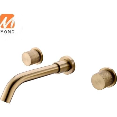Brushed Gold Wash basin tap Double Handle Wall Mounted Bathroom Sink Faucet
