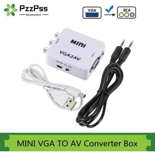 PzzPss VGA to AV Mini Converter Adapter with 3.5mm Audio 1080P VGA to AV HD Converter Conversor For PC to TV HD Computer to TV
